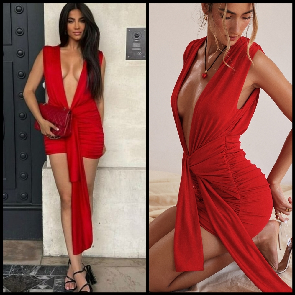 NWOT House of CB Aliza Cherry Gathered Mini Dress